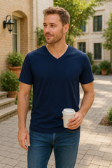 GAP Men’s V-Neck T-Shirt Navy Blue Size Large L Casual Soft Cotton Tee Top