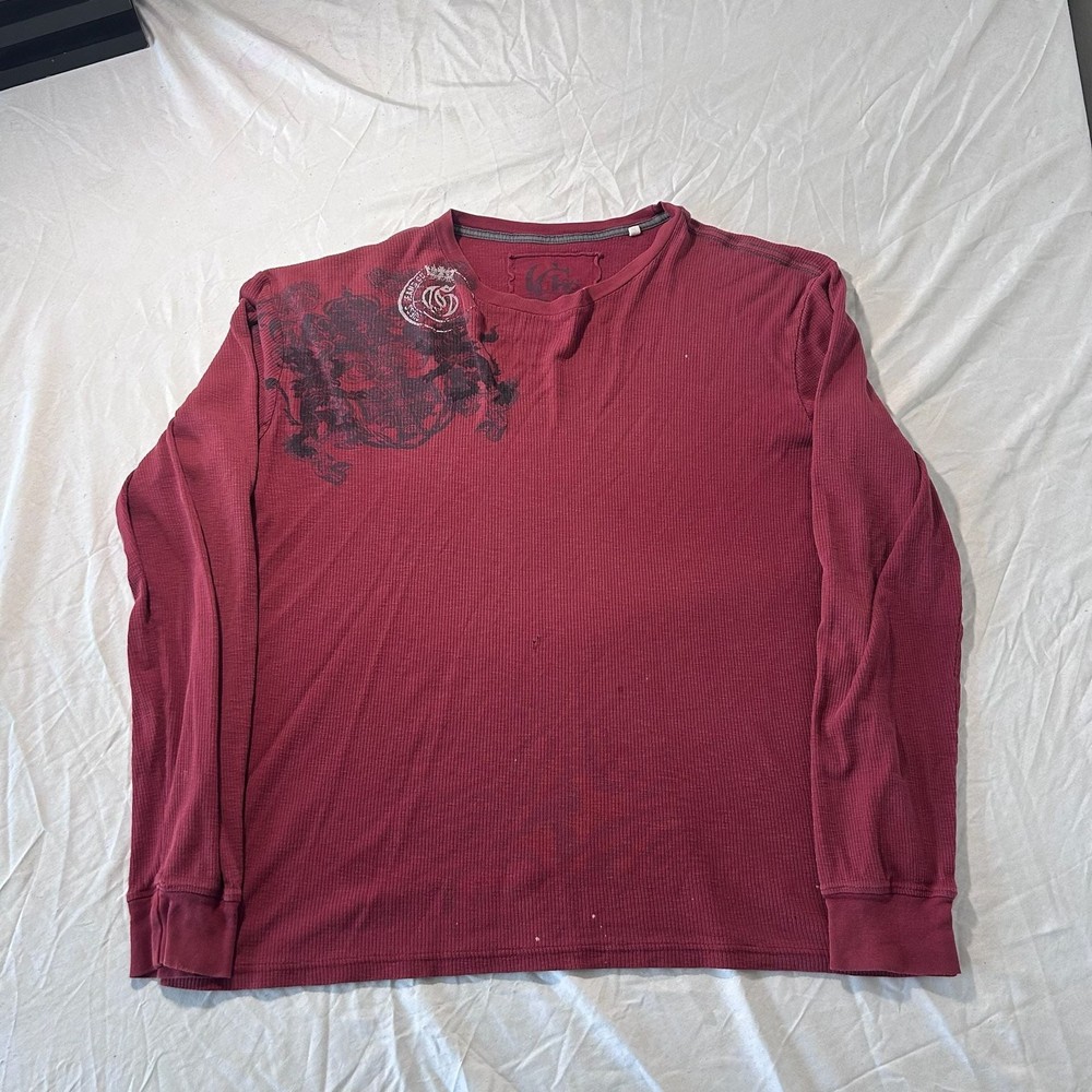 Guess Jeans Co. Maroon Waffle Knit Thermal Long Sleeve Shirt