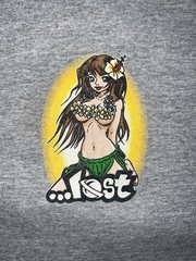 Vintage Lost Enterprises Surf T Shirt Pinup Girl Hula Men’s Size XL Hook UPS
