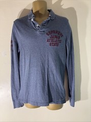 mens Superdry Size Medium Dark Blue Marl Long Sleeve Classic Polo Shirt Top