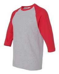 Gildan – Heavy Cotton Raglan Three-Quarter Sleeve T-Shirt – 5700 Sport Grey/ Red