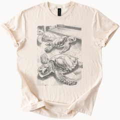 Vintage Sea Turtle Graphic Tee Natural Retro Ocean Wildlife Art