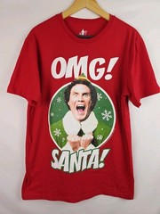 Elf Christmas Shirt Size Medium OMG Santa! Red Short Sleeve T-Shirt Holiday