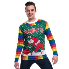Faux Real Men’s 3D Ugly Christmas Sweater Long Sleeve T-Shirt, Holigays, Small