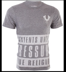 $68 TRUE RELIGION Grey CONTENTS Short Sleeve Designer Graphic T-shirt NWT