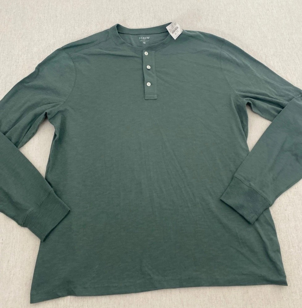 J.Crew Henley T-Shirt Mens XL Green Long Sleeve Button Front Cuff Pullover NWT