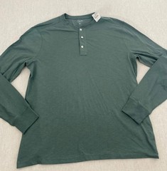J.Crew Henley T-Shirt Mens XL Green Long Sleeve Button Front Cuff Pullover NWT