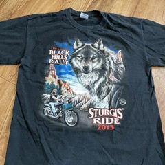 Biker Lone Wolf Rider Black Tshirt Men Large Sturgis Motorcycle Bike Rally Tee