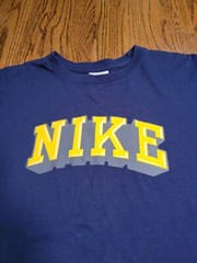 Nike Shirt Large Navy Blue Logo Tee Crew Neck T Shirt Regular Yellow Logo Mens