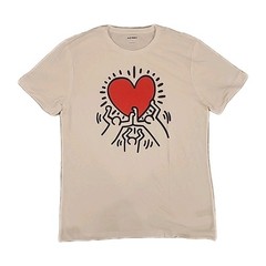 New Keith Haring World Mens Medium Pop Street Art Soft Cotton White Tee