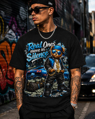 Real Ones Move in Silence Tee Shirt Big Tall Streetwear University Blue Graphic