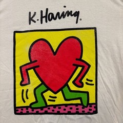 Keith Haring Heart Popart Beige T-Shirt Size Large