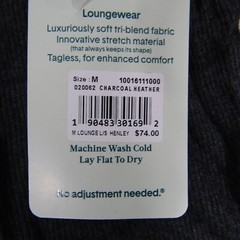 Tommy John NEW NWT Mens Medium Charcoal Heather Gray Long Sleeve Henley Lounge