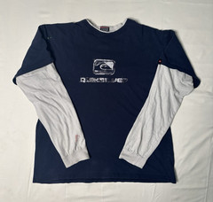 Quiksilver Men’s L Blue/White Knit Crew Neck Long Sleeve Graphic Logo T-Shirt