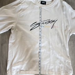Stussy Men’s Beige Graphic Logo Crew Neck Long Sleeve Cotton Knit Tee L