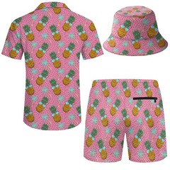Mens Pineapple 2 Piece Hawaiian Shirt Set Outfit and Compression Liner 2 in 1…