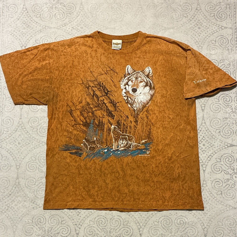 Vintage Nature Wolf T-Shirt Texas Mountain Short Sleeve Cotton XL Single Stitch
