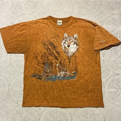 Vintage Nature Wolf T-Shirt Texas Mountain Short Sleeve Cotton XL Single Stitch