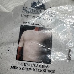 Vintage Stafford Men’s White Crew Neck T-Shirts 3 Pack XL 100% Cotton NOS 90s