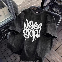 Vintage Letter Graphic T-Shirt 100% Cotton Oversized Streetwear Lace Up Tee