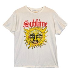 Sublime Graphic T-Shirt Mens Large White Cotton Sun Logo Band Tee 90s Aesthetic