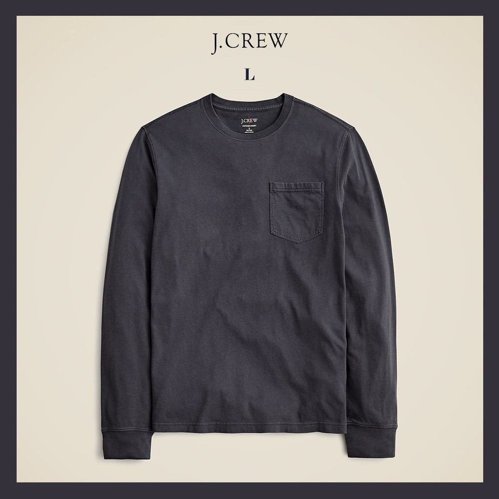 NEW J. CREW Men’s Black Slim Long-Sleeve Vintage-Wash Cotton Pocket T-Shirt Sz L