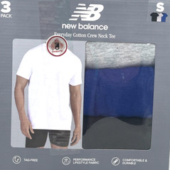 New Balance Men’s Crew Neck T-Shirt SZ Small 3-Pk Cotton Blend Blue Gray Black