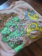 Rick and Morty Pink Skull Graphic Tee Long Sleeve Adult Size Medium