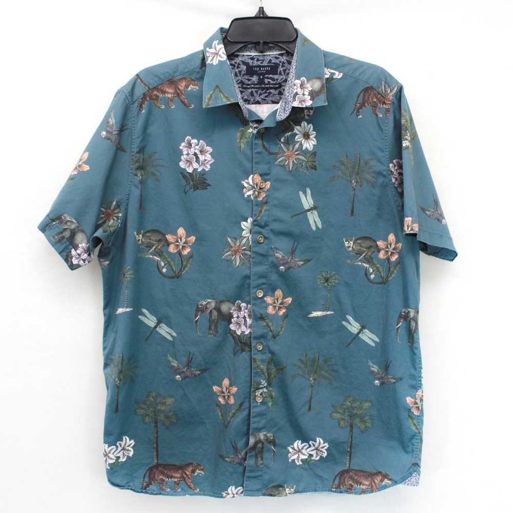 Ted Baker London Men’s Floral Animal Print 100% Cotton Shirt Resort Party Size 6