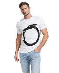 NWT TRUSSARDI Milano T-SHIRT crewneck cotton white black luxury Italy L
