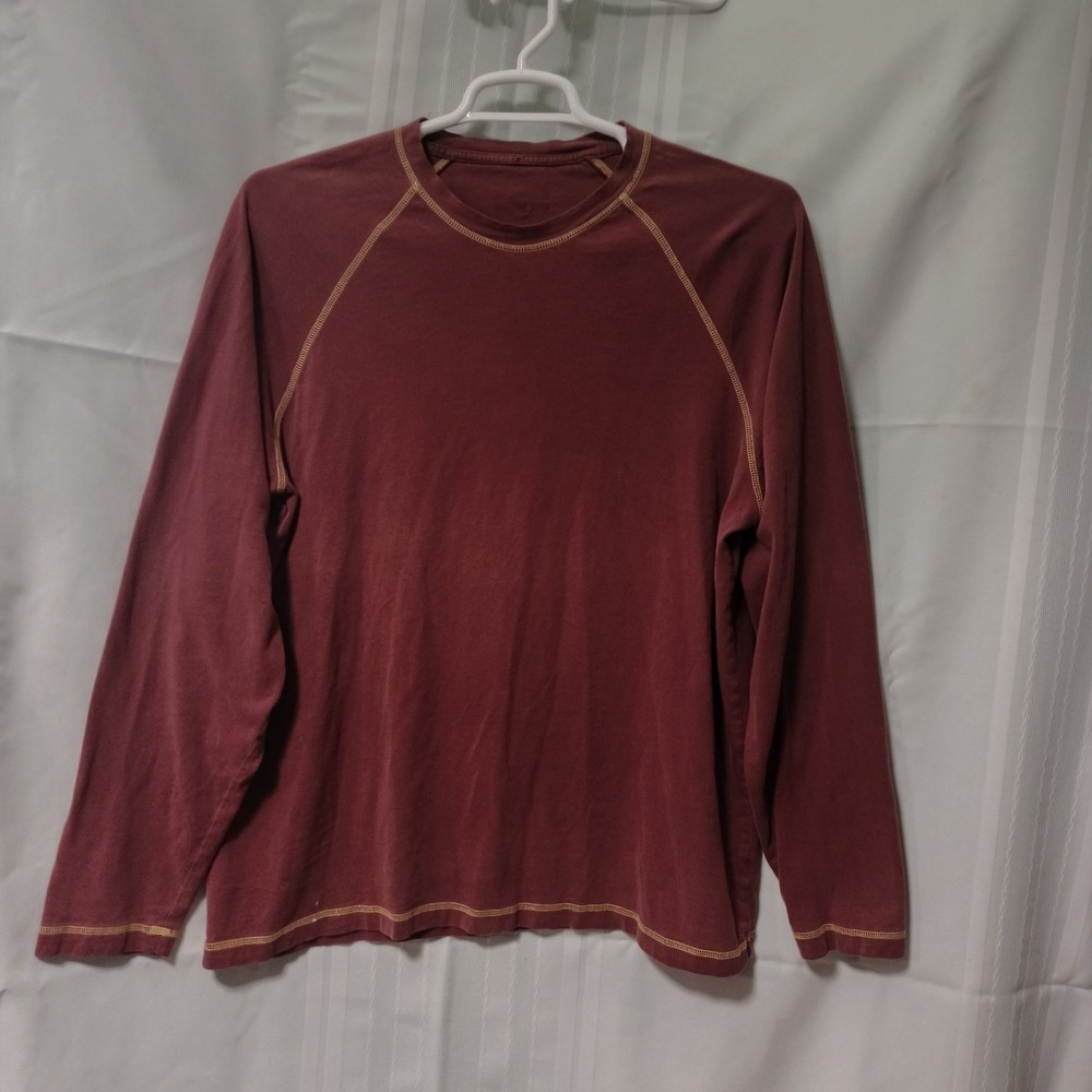 Academy Sports Outdoors Mens XL Maroon Long Sleeve Raglan Cotton T-Shirt Faded