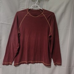Academy Sports Outdoors Mens XL Maroon Long Sleeve Raglan Cotton T-Shirt Faded