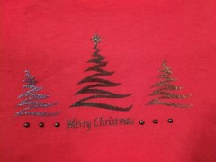Vintage 90s Merry Christmas Tree Green Foil Shirt Size Large Red Delta Pro Rare