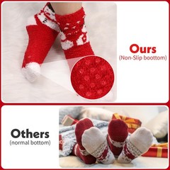 6 Pairs Adult Christmas Holiday Socks Warm Cozy Fuzzy Plus Size AntiSlip Fit
