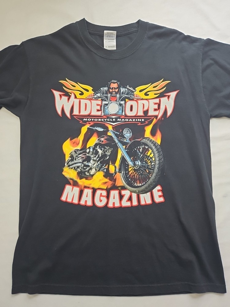 Wide Open Magazine David Mann T-shirt Black Motorcycle Men’s Medium 20.5″×28″