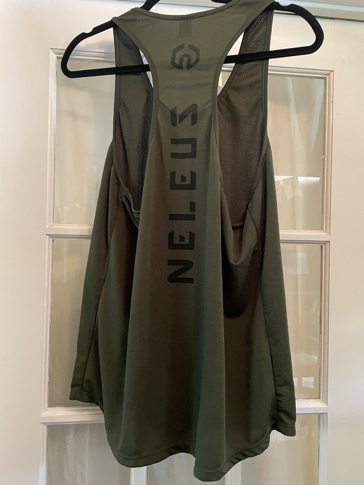 NELEUS Men’s LARGE Olive Dry Fit Logo Muscle Mesh Gym Workout Exercise Tank Top!
