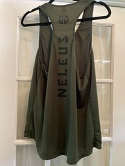 NELEUS Men’s LARGE Olive Dry Fit Logo Muscle Mesh Gym Workout Exercise Tank Top!