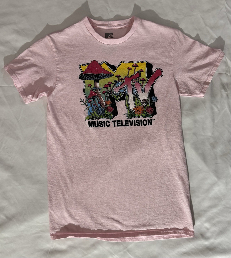 MTV Pink Graphic Print Logo Cotton Knit Crew Neck Short Sleeve T-Shirt S