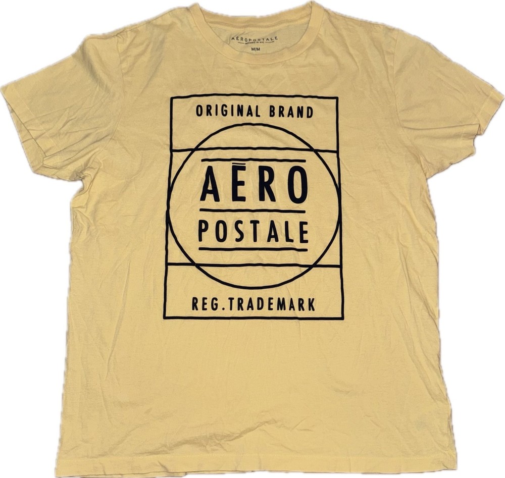 Aeropostale Original Brand Graphic Mens Medium Yellow Logo T Shirt Casual Cotton