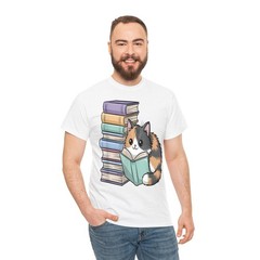 Cat on Books Pets Reading Nerd Reader Gift Women Men Tee