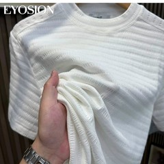 Summer Men Knitted Textured T-Shirt Slim Casual Solid O-Neck Short Sleeve Top