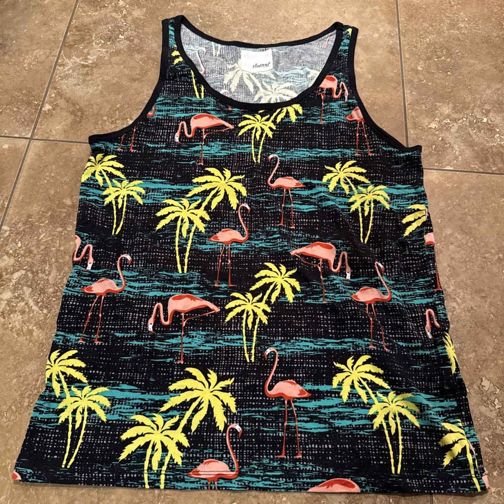 Code 22 Tank Top Sz M Tropical Themed Flamingos & Palm Trees Retail $30.00 New