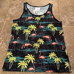 Code 22 Tank Top Sz M Tropical Themed Flamingos & Palm Trees Retail $30.00 New