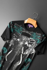 New Fashion Elephant Rhinestone Summer Short Sleeve Luxury Men Trend T-Shirt
