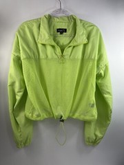 Rue 21 Top Unisex Sz XL Lime Green Long Sleeves Open Mesh Drawstring 1/4 Zip