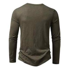 Men’s Shirt Cotton Henley Neck T-Shirts Long Sleeve Casual Button Plain 25% OFF
