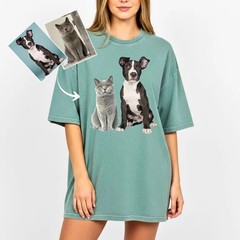 Custom Pet Portrait Watercolor Comfort Tee Personalized Dog Cat Shirt