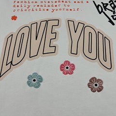 Brain Love You Embroidered Flowers Oversized Heavyweight White Jersey T-Shirt XL