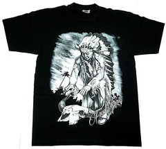 INDIAN T-Shirt Free Spirit Native American Warrior Chief Tee Men’s New