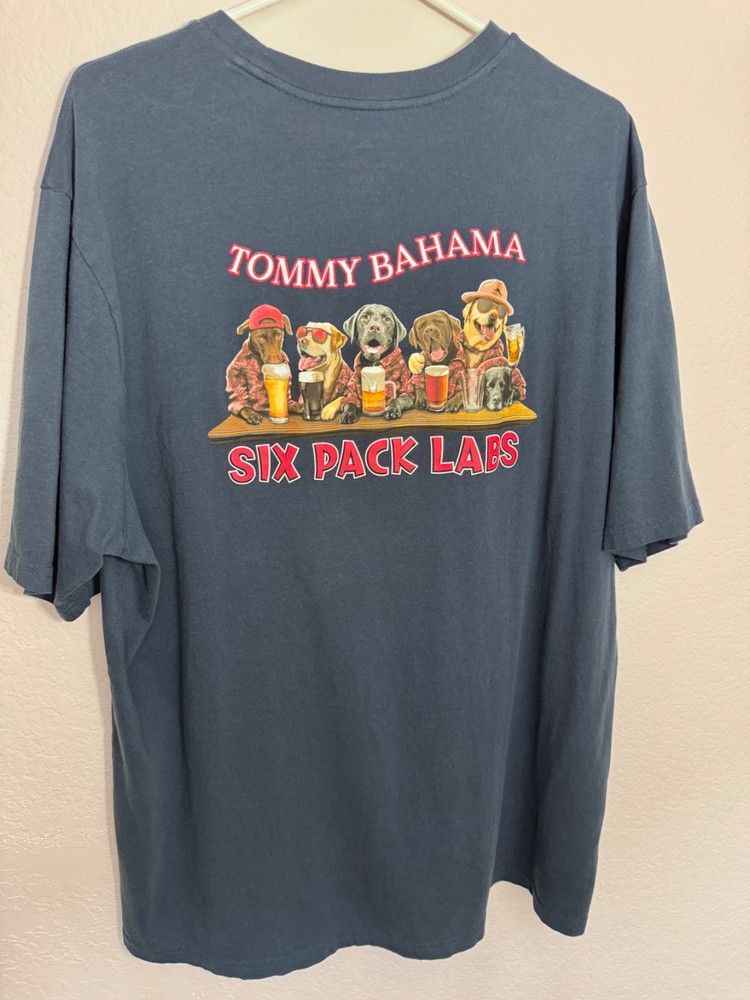 TOMMY BAHAMA T-shirt Size XLT Six Pack Labs Navy Blue
